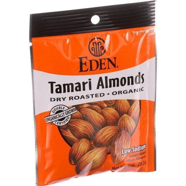 Eden Foods Organic Pocket Snacks - Tamari Almonds - Dry Roasted - 1 oz - Case of 12
