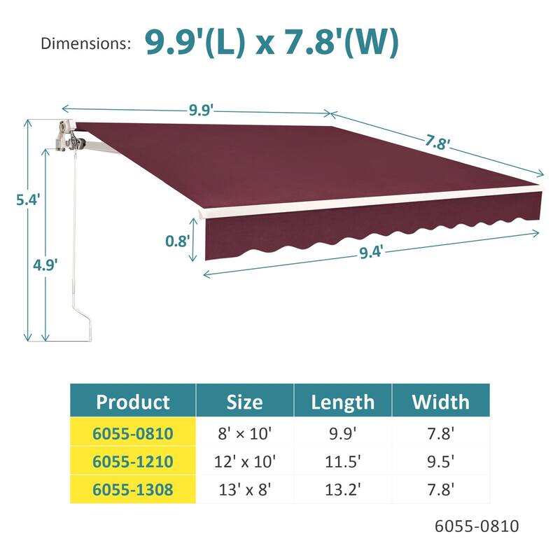 MCombo10x8Feet Manual Retractable Patio Door Window Awning Sunshade Shelter Outdoor Canopy
