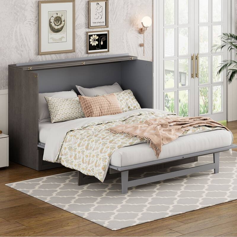 Foldable Murphy Bed with Large Drawers, USB Ports and Outlets