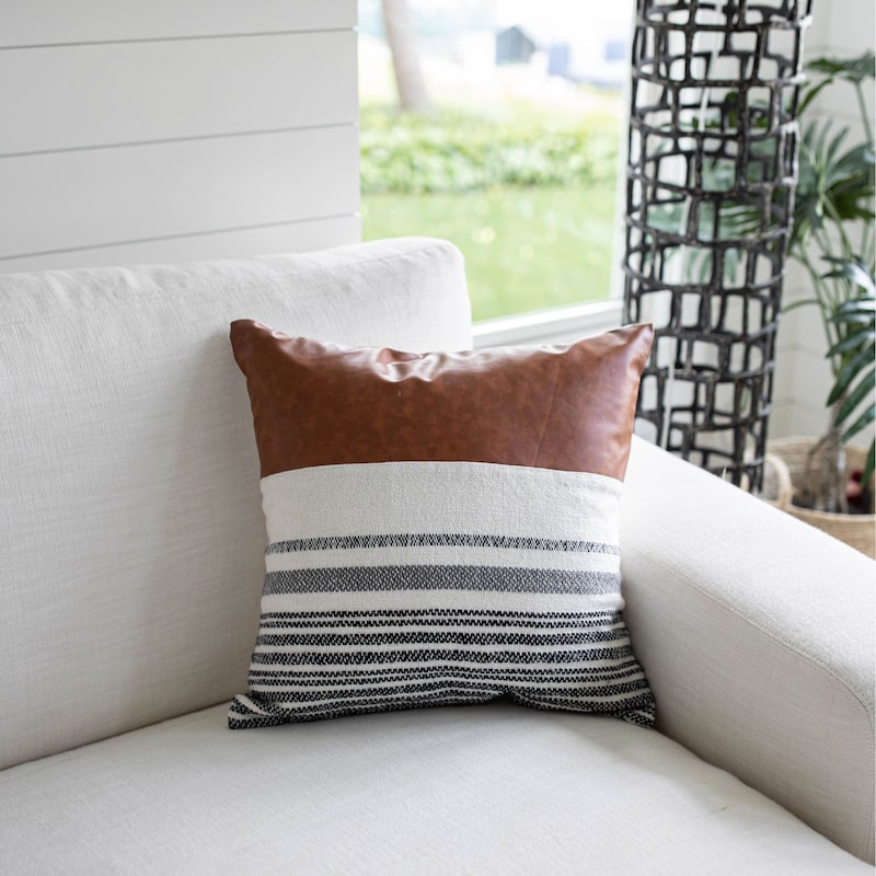 Foreside Home & Garden 20x20" Cotton & Faux Leather w/Poly Fill Pillow