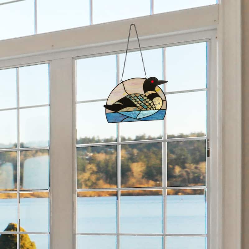 Loon River of Goods Multicolored Stained Glass Window Panel - 14" x 0.25" x 9.5"
