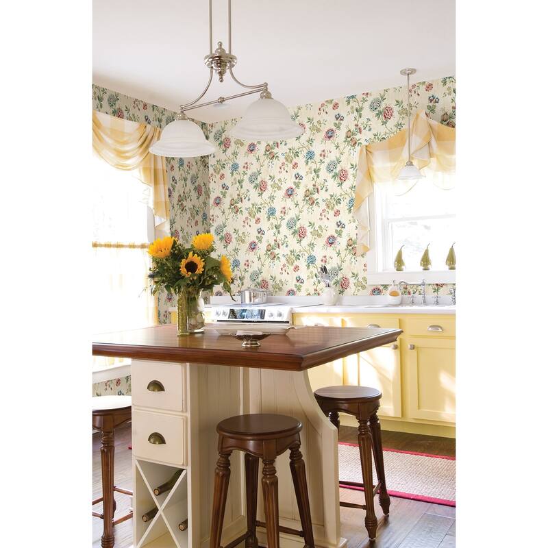 Chesapeake Chrysanthemum Ruby Jacobean Wallpaper - 20.5in x 396in x 0.025in