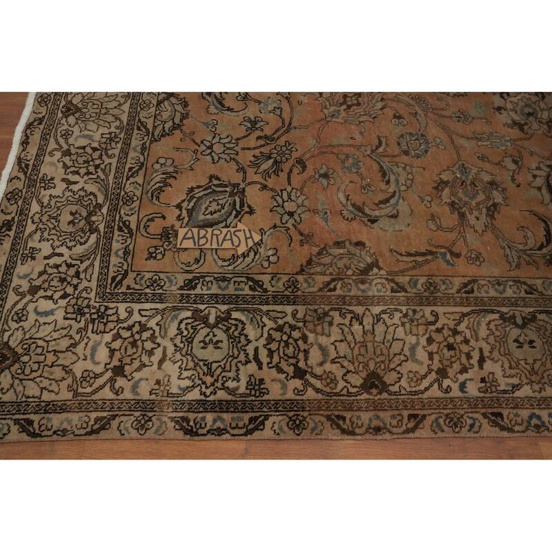 Hand Knotted Oriental 100% Wool Carpet Traditional Floral Peach Tabriz Area Rug - 10' 8'' X 9' 1''