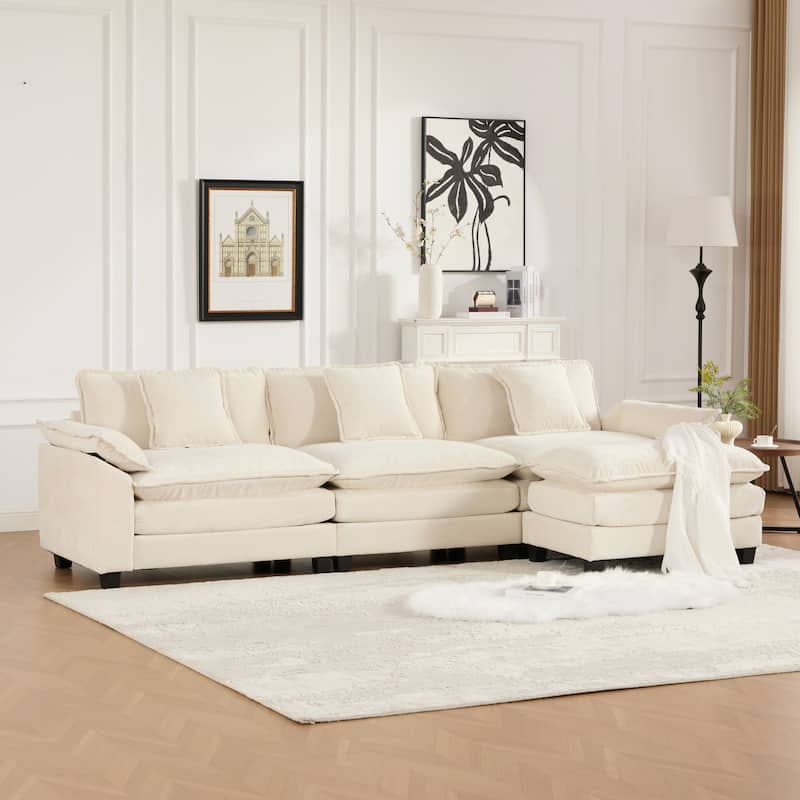 Roomfitters 3-Seater Cloud Sofa, Modern Chenille Upholstered Sectional Couch with Wide Armrests and Deep Cushions