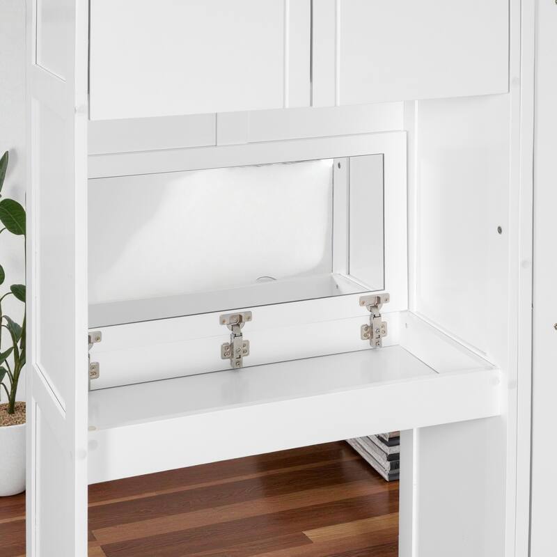 Queen Size Murphy Bed with Desk, Flip-Up Vanity & Cabinets, Space-Saving Wall Bed with Storage for Bedroom & Guest Room