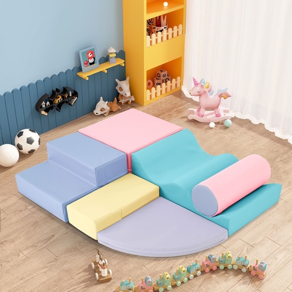 slide 2 of 9, Soft Climb and Crawl Foam Playset 6 in 1,Play Equipment Climb and Crawl Playground,Kids Crawling and Climbing Play Structure Blue