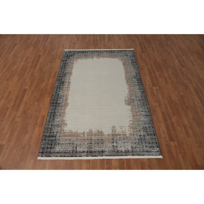 Machine Made Oriental Polyester Carpet Modern Geometric Beige & Ivories Modern Area Rug - 7' 7'' X 4' 10''