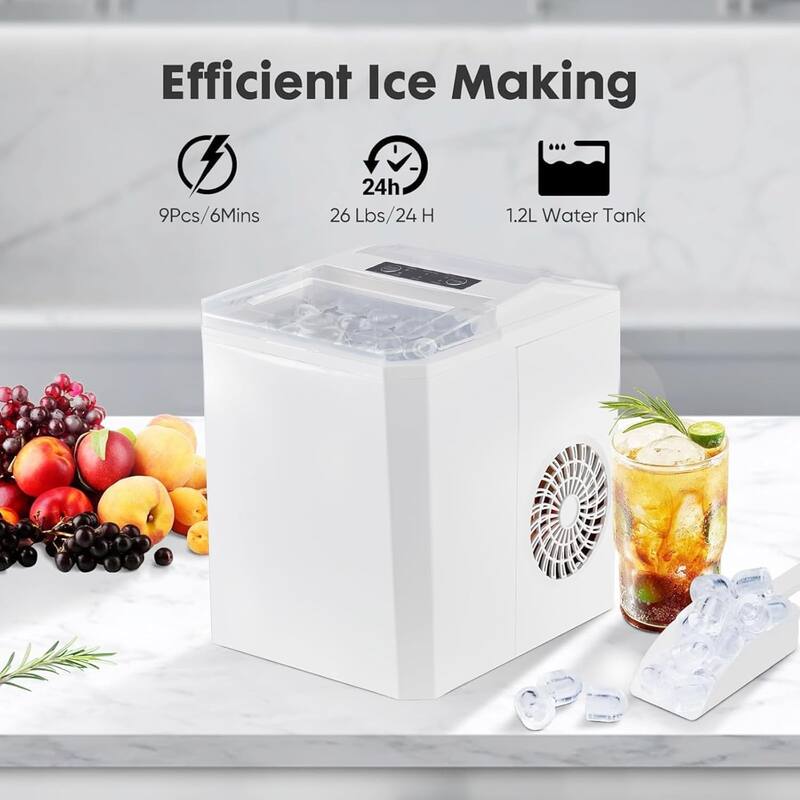 Ice Maker Countertop, 9 Cubes in 6 Mins, 2 Sizes Bullet Cubes Makers with Ice Scoop, Basket - 10.6"D x 8.9"W x 11.4"H