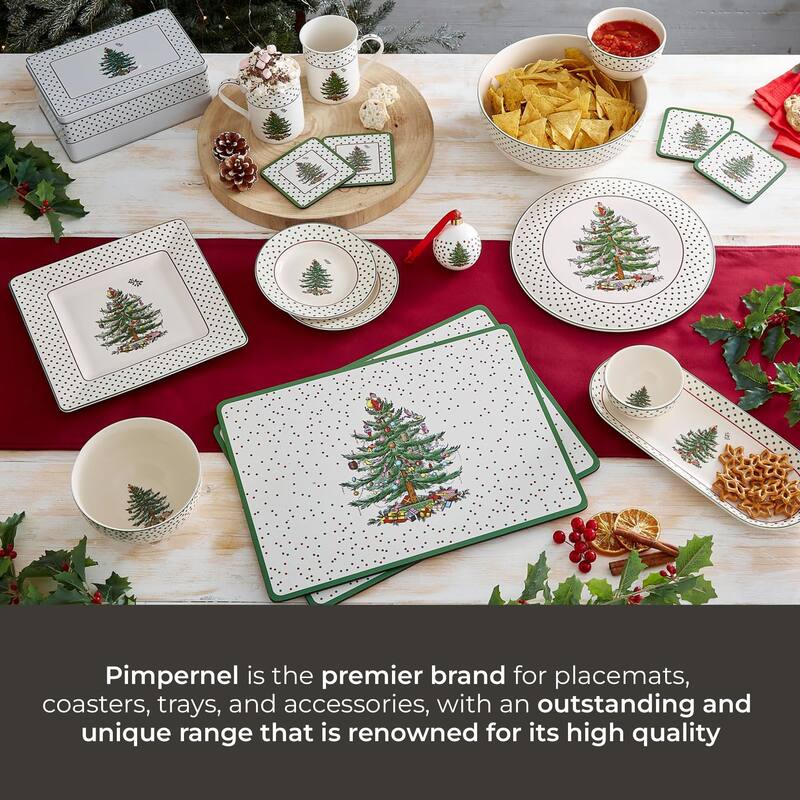 Pimpernel Set of 6 Christmas Tree Polka Dot Coasters - 4" L x 4" W