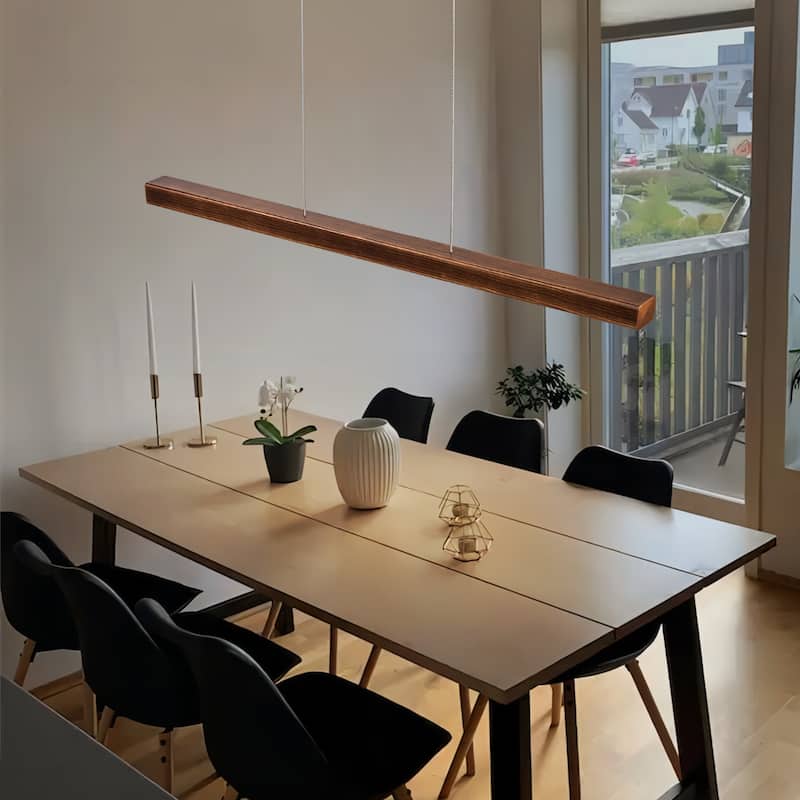 Starsky 1-Light Farmhouse Rustic Wooden Integrated LED Linear Kitchen Island Light 3000K Warm Light Chandelier