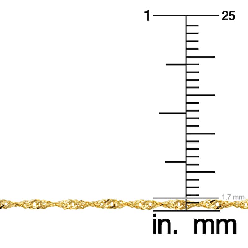 Solid 14k Yellow Gold Filled 1.7 mm Singapore Chain Pendant Necklace For Women (16 - 30 inches)