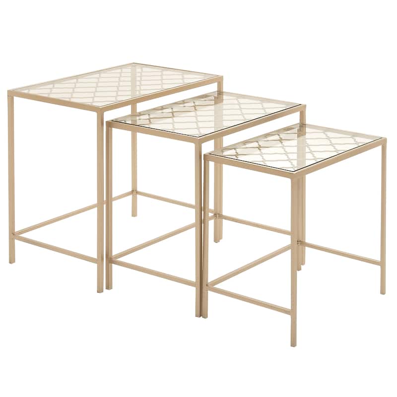 Metal Accent Table with Clear Glass Top - Set of 3 Gold - Roche River Decor - 17"Wx24"Lx24"H