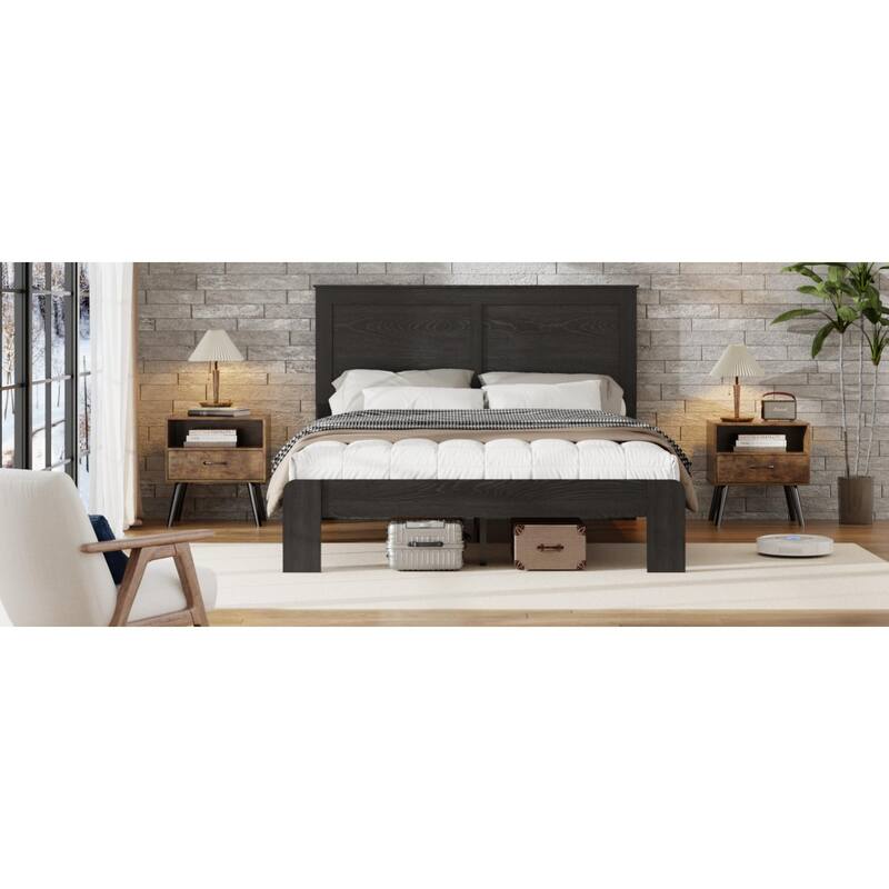 Roomfitters Bed Frame with Wood Platform, Heavy Duty Support, No Box Spring Needed, Under Bed Storage, Dark Black