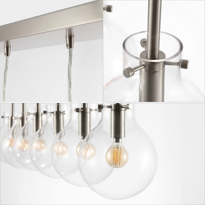 Katia 40.5" 6-Light Modern Contemporary Round Glass/Iron LED Linear Pendant, Nickel/Clear by JONATHAN Y