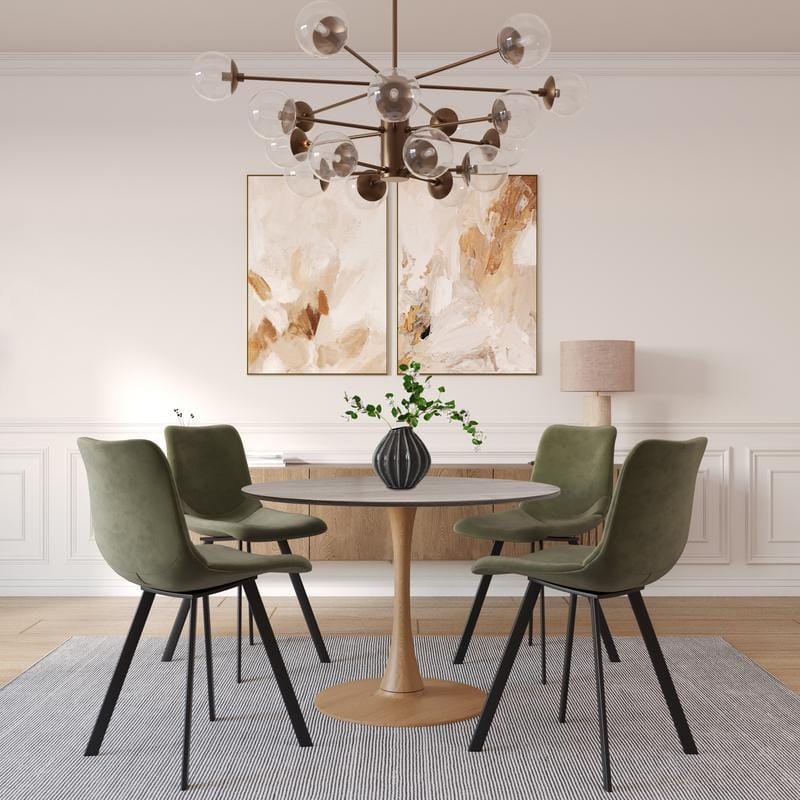 Bristol 36" Round Dining Table - MDF Wood Top with Natural Wood Steel Pedestal Base - Modern Kitchen & Dining Room Table