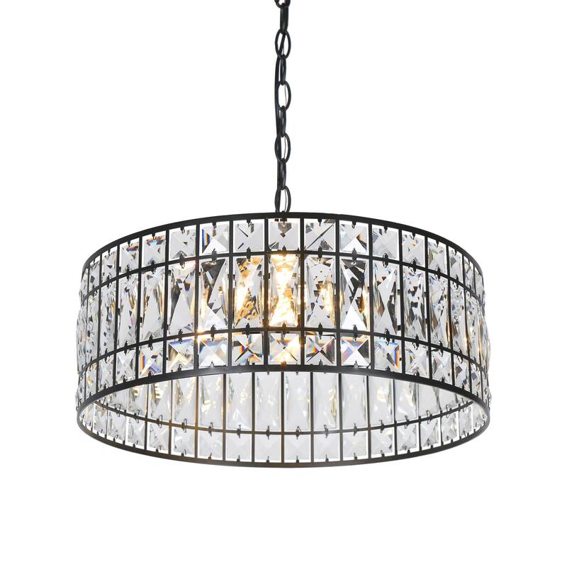 Aulia Modern 3-Light Black Crystal Drum Chandelier for Living Dining Room