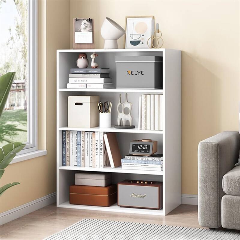 Basic Open Shelf Bookcase - 4-Tier Wooden Cube Storage Shelves - 9.53"D x 23.62"W x 41.81"H