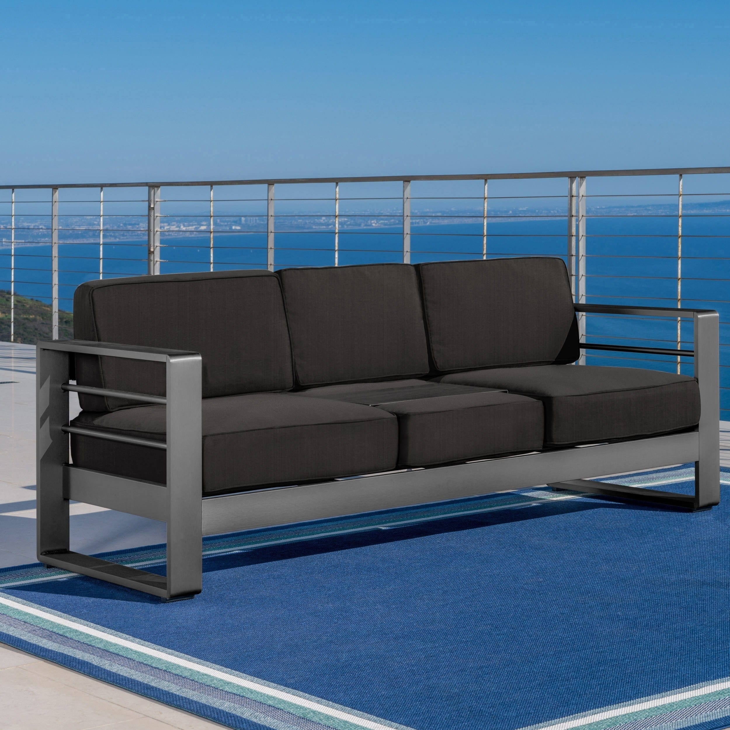 Cape coral outdoor aluminum cushioned sofa couch by christopher knight home deals