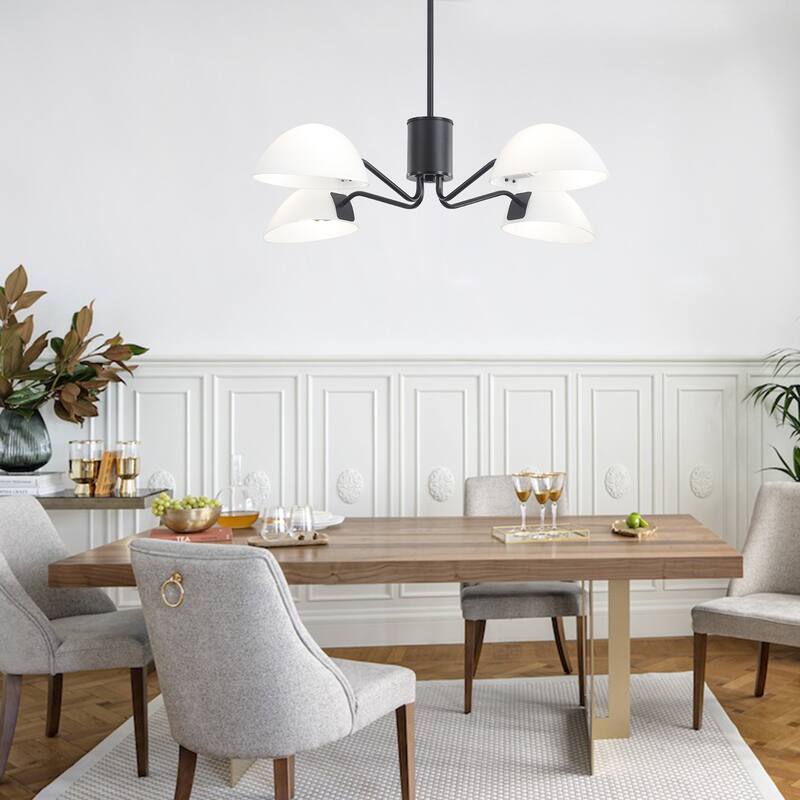 4-Light Hanging Island Linear Chandelier Lighting Fixture with Glass Shade for Dining Room Kitchen Island