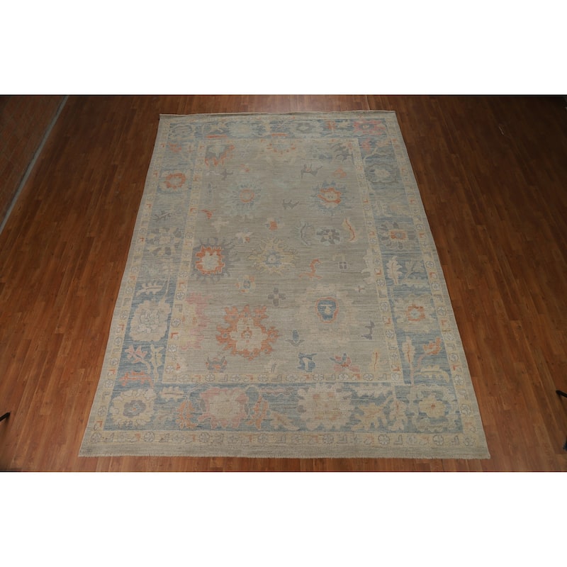 Vegetable Dye Oushak Turkish Area Rug Hand-Knotted Wool Carpet - 8'11"x 12'3"