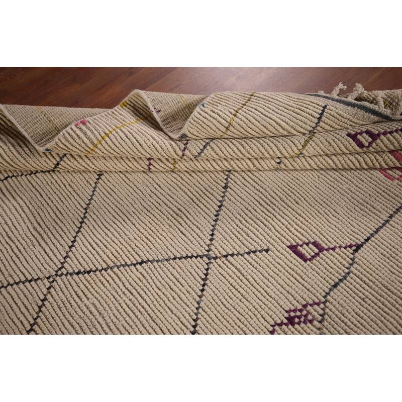 All-Over Striped Ivory Moroccan Area Rug Handmade Wool Carpet - 6'1"x 10'1"
