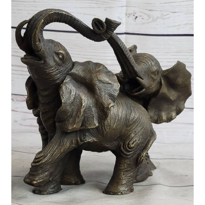 Baby Elephants Playing Hot Cast Bronze Metal Figurine Sculpture Statue Decor