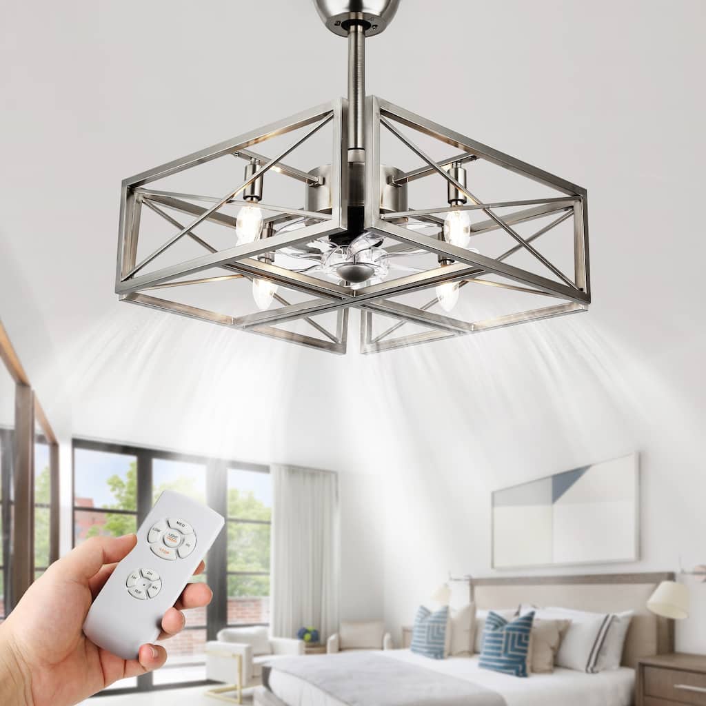 Oaks Aura 20in. Modern Industrial Nickel Low Profile Ceiling Fan with Light, Flush Mount Ceiling Fan with Remote for Bedroom