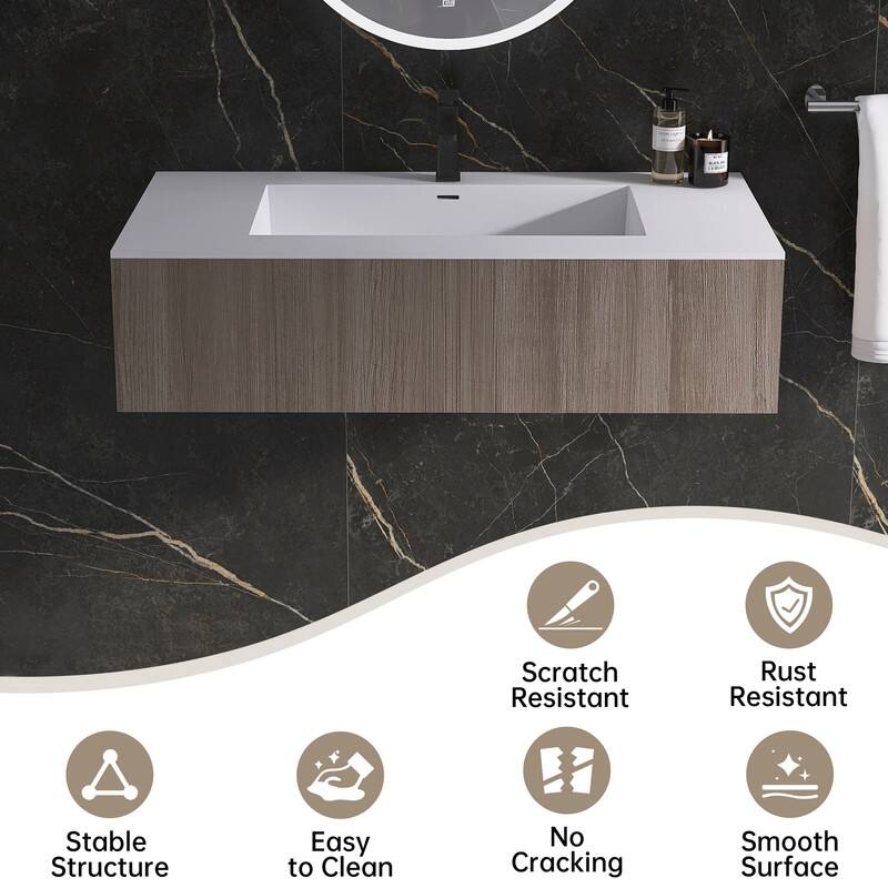 MEDUNJESS 39" Bathroom Sink Solid Surface Bathroom Vessel Sink - 39''