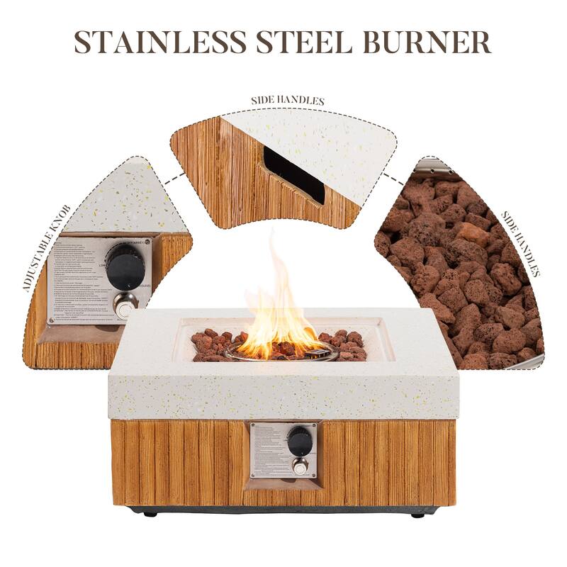 COSIEST 28''Outdoor Concrete Propane Fire Pit Table,Marble & Wood Style Design