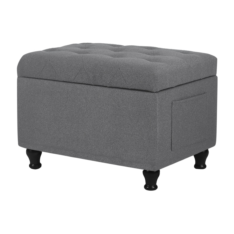 Adeco Linen Fabric Storage Ottoman for Living Room Bedroom
