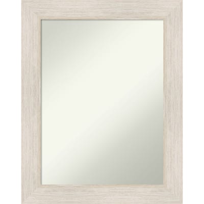 Non-Beveled Wood Bathroom Wall Mirror - Hardwood Whitewash Frame