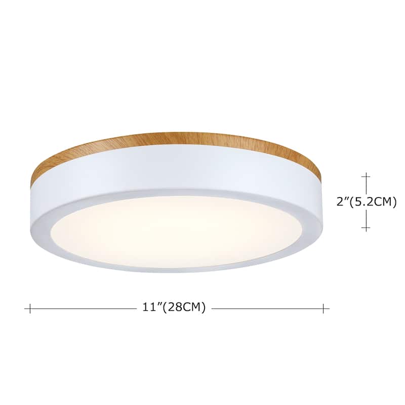 11-in Selectable LED 3000K,4000K,5000K Flush Mount with White and Wood Finish