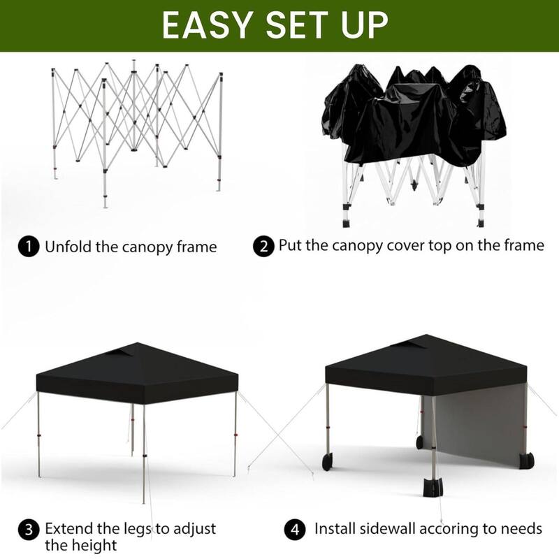 10x10ft Portable Instant Pop Up Canopy Tent with 1 Sidewall for Parties, Camping, Beach - N/A
