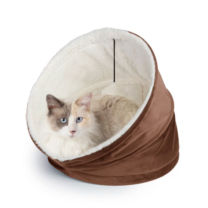Cozy Cat House Velvet With Sherpa + Dangling Ball - 16"16"