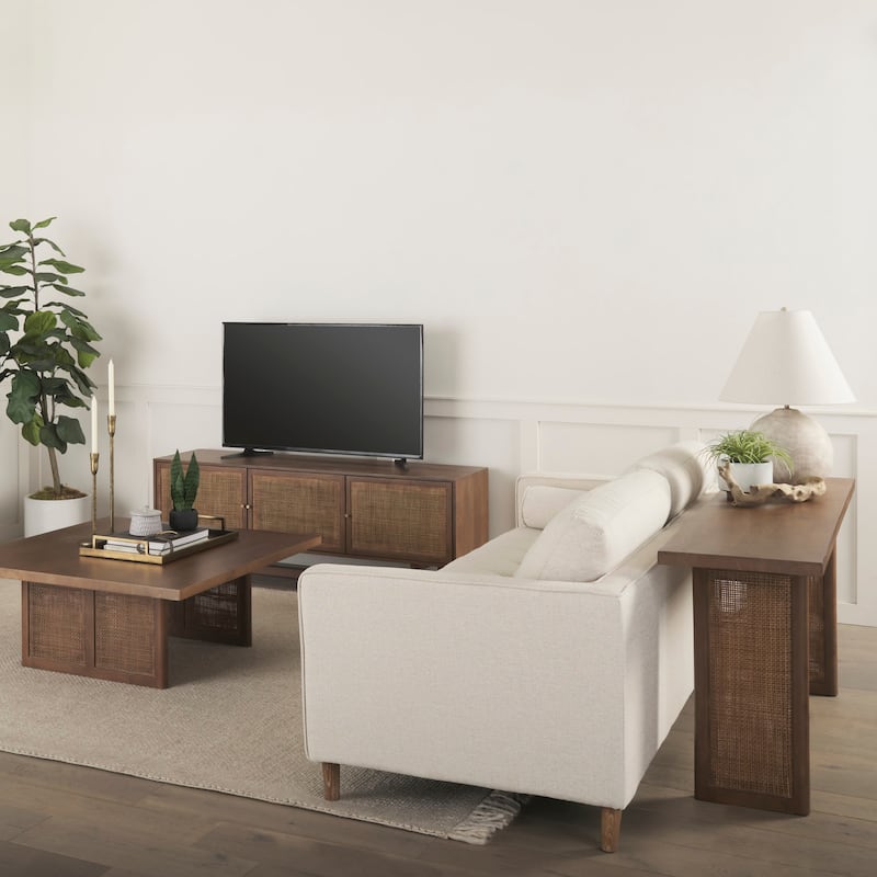 Grier Light Brown Solid Wood With Cane Accents Media Console