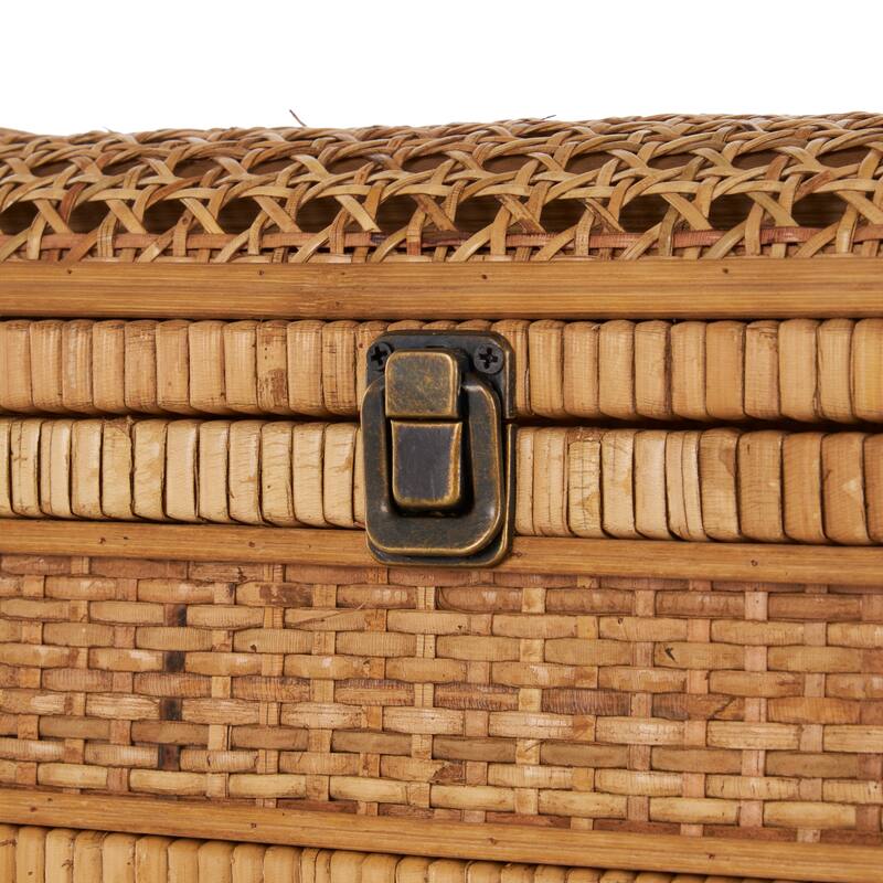 Brown Rattan Handmade Woven Storage Decorative Box with Curved Tops and Wrapped Edges (Set of 2)