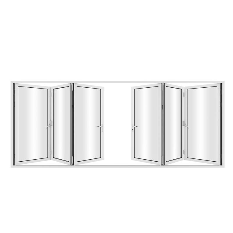 KaMic 192"×80" 6 Panels Aluminum Folding Door In White,Folded Out From Dual Open Model #:FD6PWH19280-DO