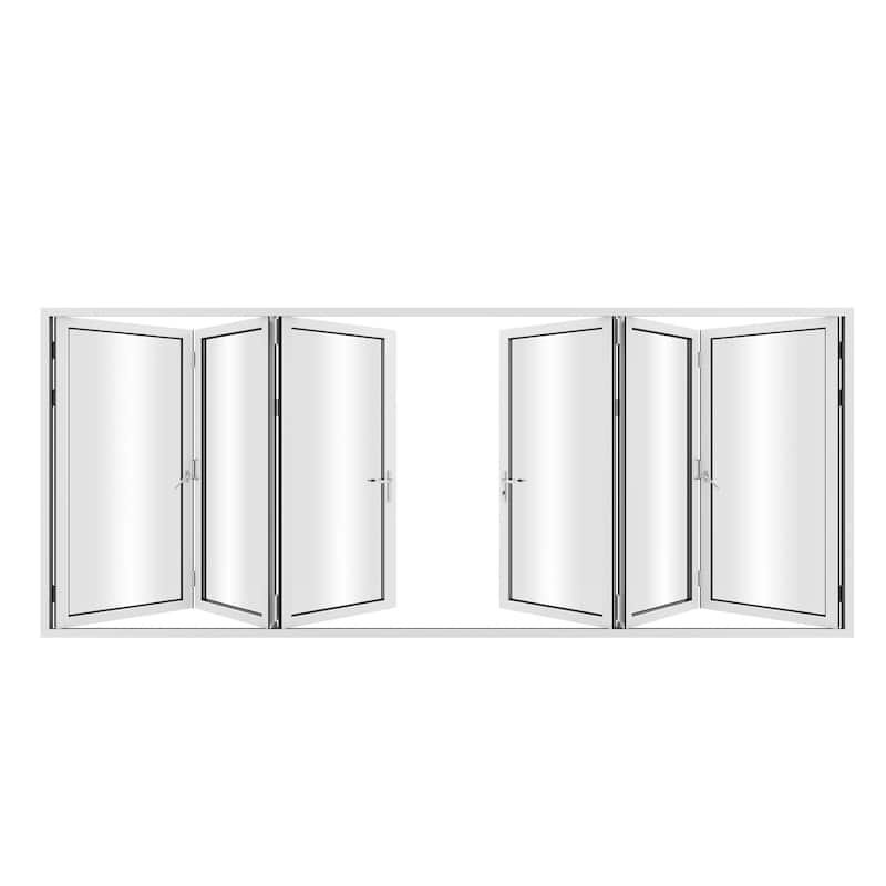 KaMic 192"×96" 6 Panels Aluminum Folding Door In White,Folded Out From Dual Open Model #:FD6PWH19296-DO