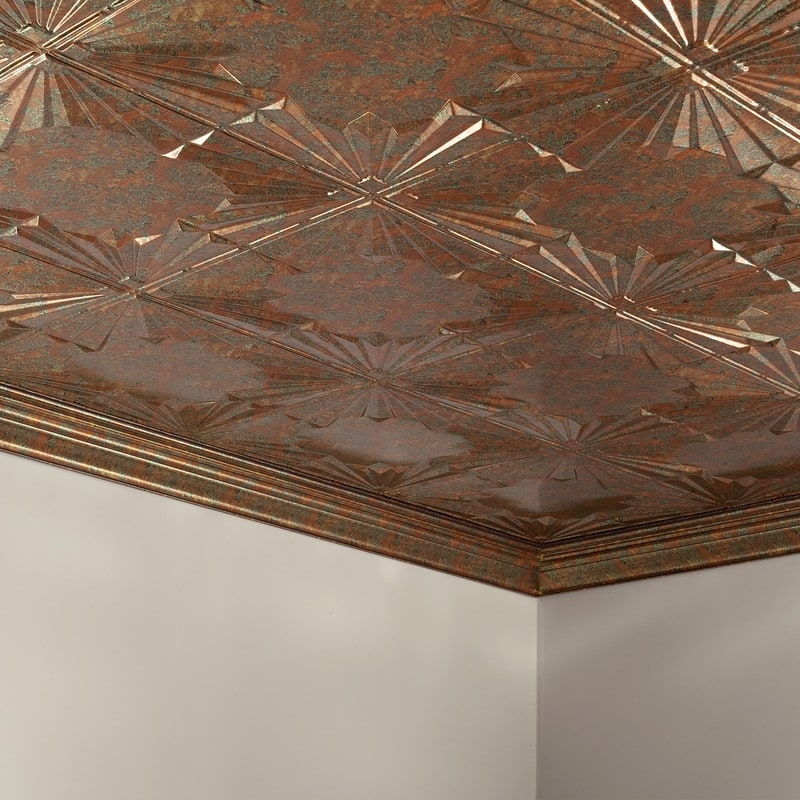 FASÄDE Art Deco Decorative Vinyl 2ft x 4ft Glue Up Ceiling Panel in Copper Fantasy (5 Pack)