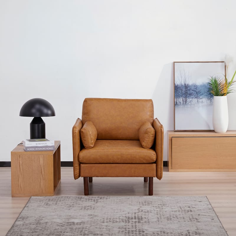 Yucca Modern Accent Chair, Polyester / Vegan Leather Armchair - Includes 2 throw pillows