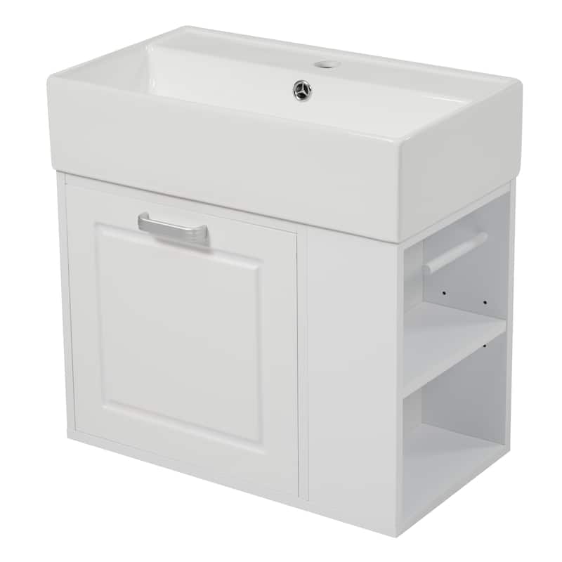 21.8" Floating Bathroom Vanity Cabinet with Ceramic Sink & Toilet Paper Holder for Small Space