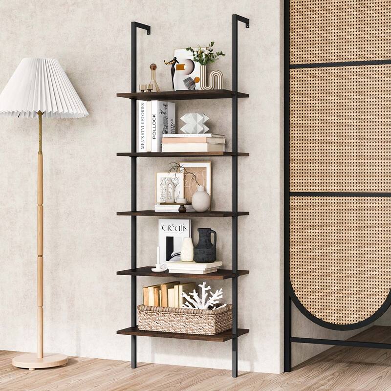 Costway 5 Tier Ladder Shelf 71'' Height Wall-Mounted Bookshelf Display - See Details