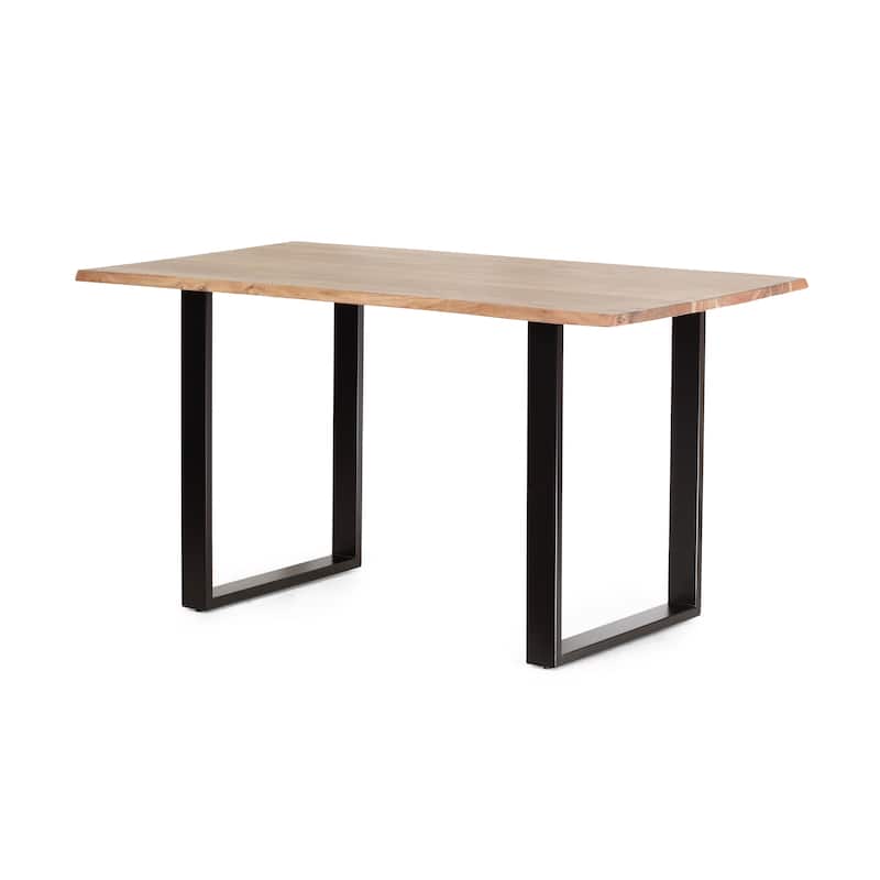 Logan Dining Table, Rectangular Brown Wood Top, Black Iron Legs, 55 Inch