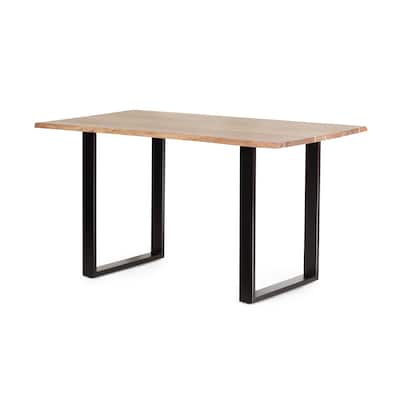 Logan Dining Table, Rectangular Brown Wood Top, Black Iron Legs, 55 Inch