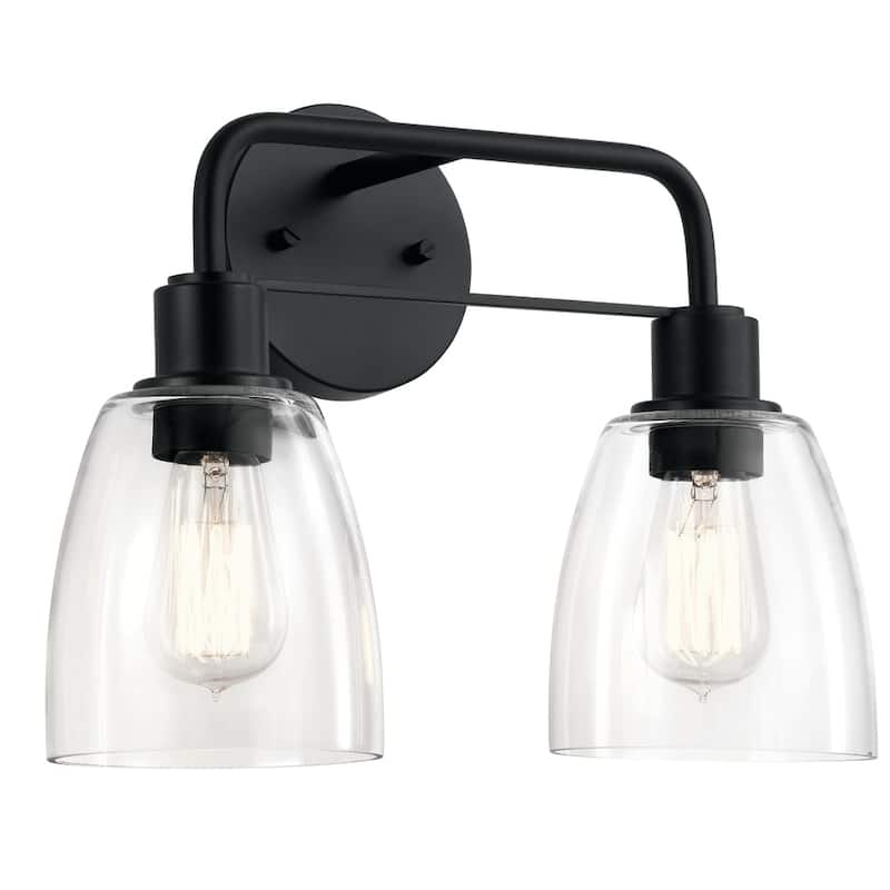 Kichler Meller 15 Inch 2 Light Vanity Light with Clear Glass in Black