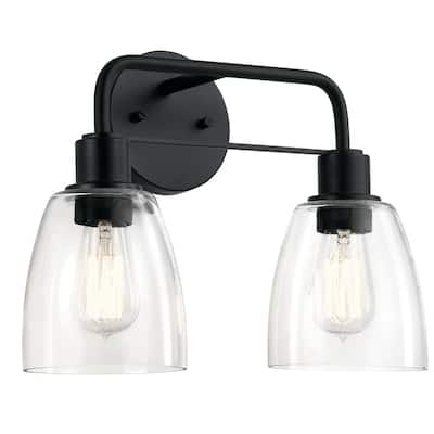Kichler Meller 15 Inch 2 Light Vanity Light with Clear Glass in Black