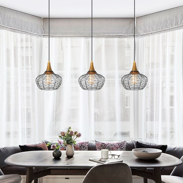Modern Farmhouse 1 Light Metal Wire Woven Cage Pendant Light Brushed Gold