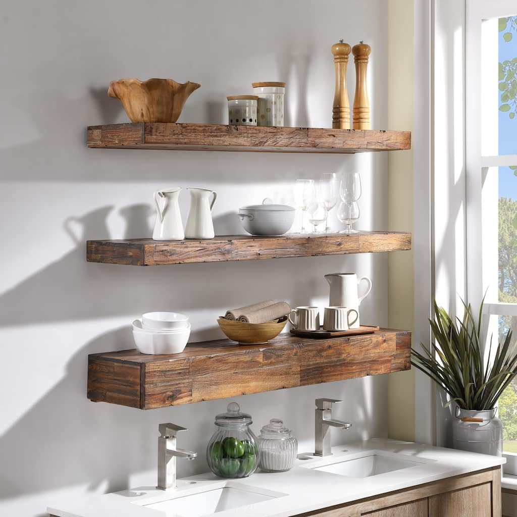 Distressed Floating Shelf Set with Hidden Storage (3 Pcs Set)