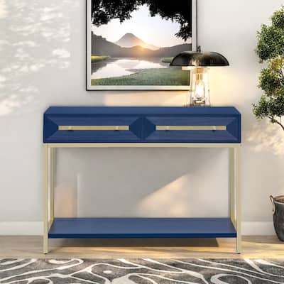 45.5" MDF Retro Console Table with Gold Accents, 2 Storage Drawers and Geometric Design