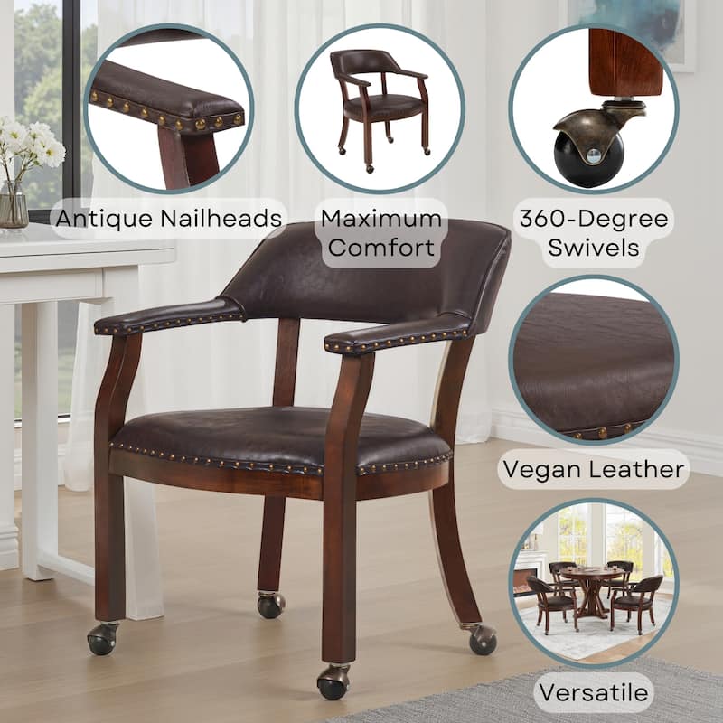 Convenience Concepts Dillon Armchair with Caster Wheels and Nailheads